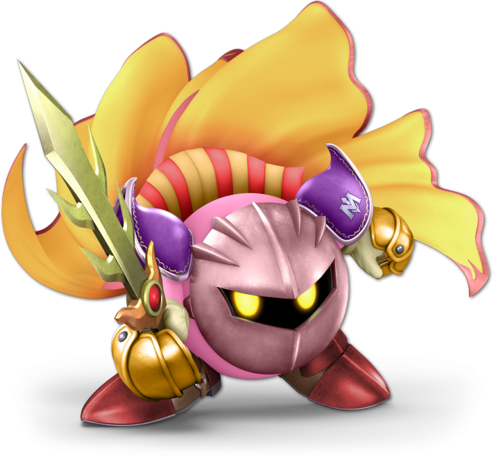 The pink costume for Meta Knight in Super Smash Bros Ultimate, with a yellow cloak.