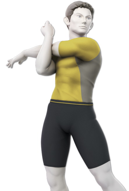 Wii Fit Trainer's guy version, dressed in green, from Super Smash Bros Ultimate.