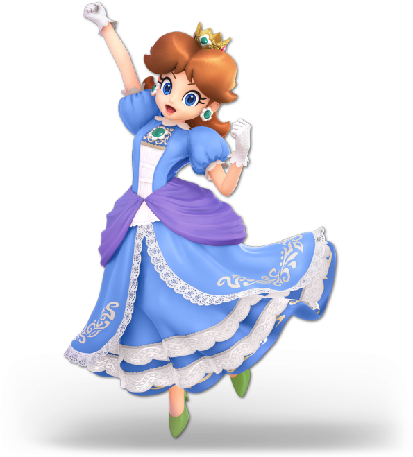 Daisy in light blue, white, and purple dress, from Super Smash Bros Ultimate.